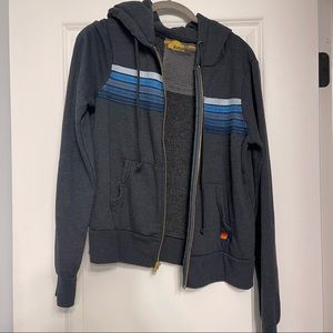 Aviator Nation Hooded Zip Up Five Stripe Charcoal/Blue XS
